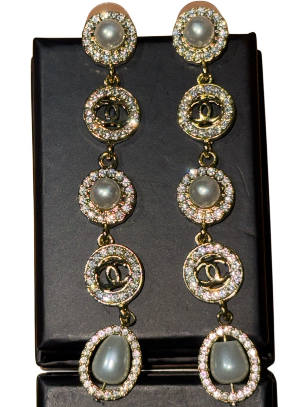 Pearl Rhinestone Drop Earrings Gold Tone NWT